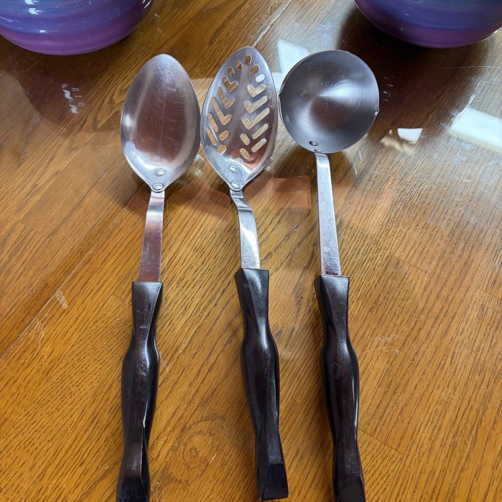 Cutco Vintage 3 Piece Utensil Set Basting Slotted Spoon Ladle 1712 Brown Handle